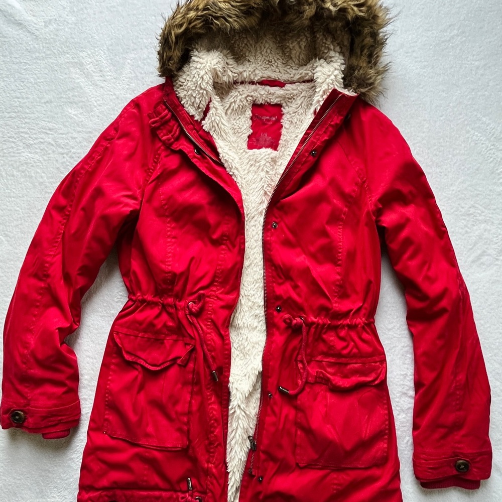 Women's Red Aeropostale Fur Jacket Hood